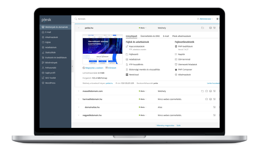 plesk kezelőfelület